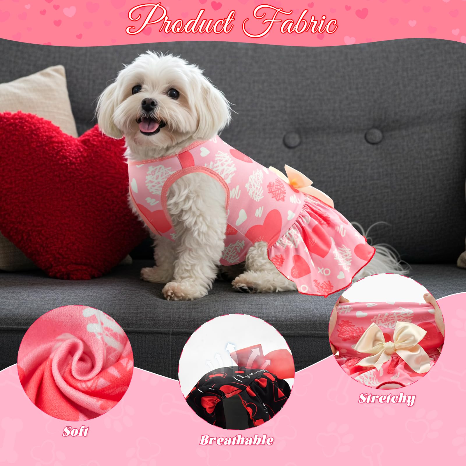 Vehomy 2-Pack Valentine'S Day Dog Cat Dress Love Heart Dog Dresses Puppy Valentines Day Skirt Dog Pet Valentines Day Costume Out