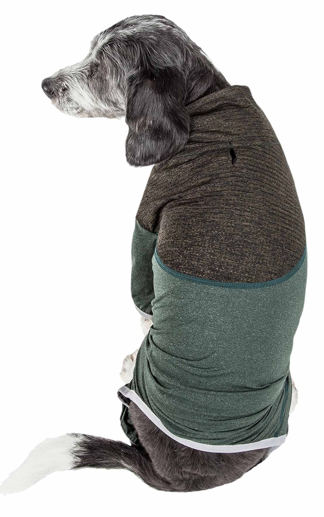 Pet Life ?Active 'Embarker' Heathered Performance 4-Way Stretch Two-Toned Full Body Warm Up, Small, Green
