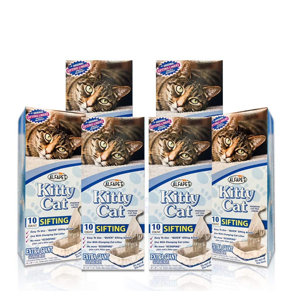 Alfapet Kitty Cat Pan Disposable, Sifting Liners- 60 Count + 1 Transfer Liner-For Large, X-Large, Giant, Extra-Giant Size Litter Boxes-Included Rubber Band For Firm, Easy Fit - Pack Of 6