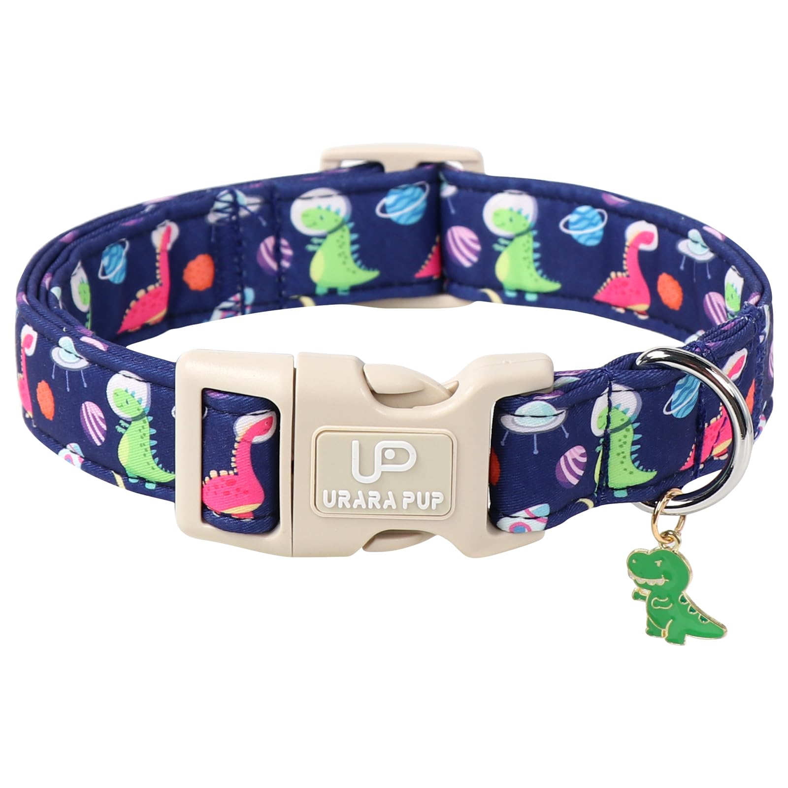 Up Urara Pup Summer Dog Collar-Dinosaur Dog Collars With Planet-Cute Blue Summer Pet Dollar-Soft, Adjustable & Stylish For Small