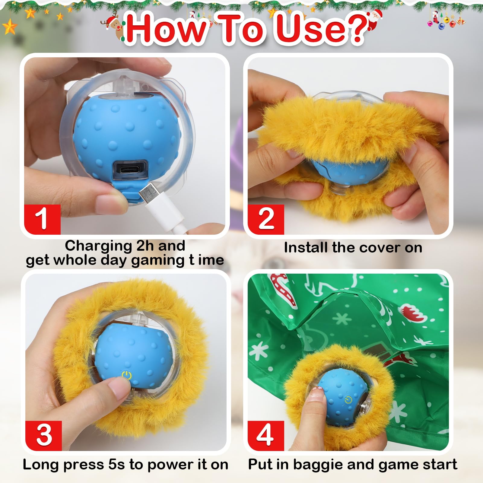 Giociv Interactive Cat Toys Ball Fast Rolling In Pocket, Motion Activate Chirping Cat Toy Hide And Seek Mouse Catching Game