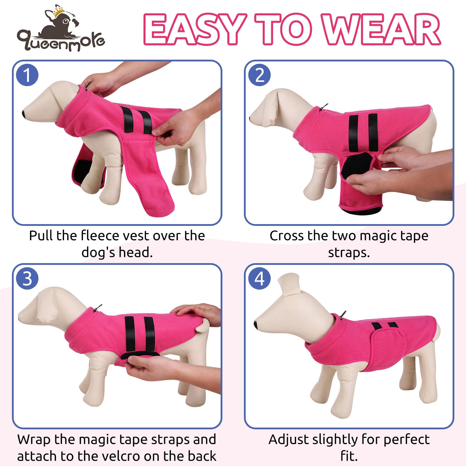 Queenmore Small Dog Sweater, Soft Fleece Vest Pullover Dog Jacket With Leash Hole, Warm Winter Dog Clothes Cold Weather Doggy Dachshund Sweaters For Small Dogs Cats Boy Or Girl (Pink, Xs)