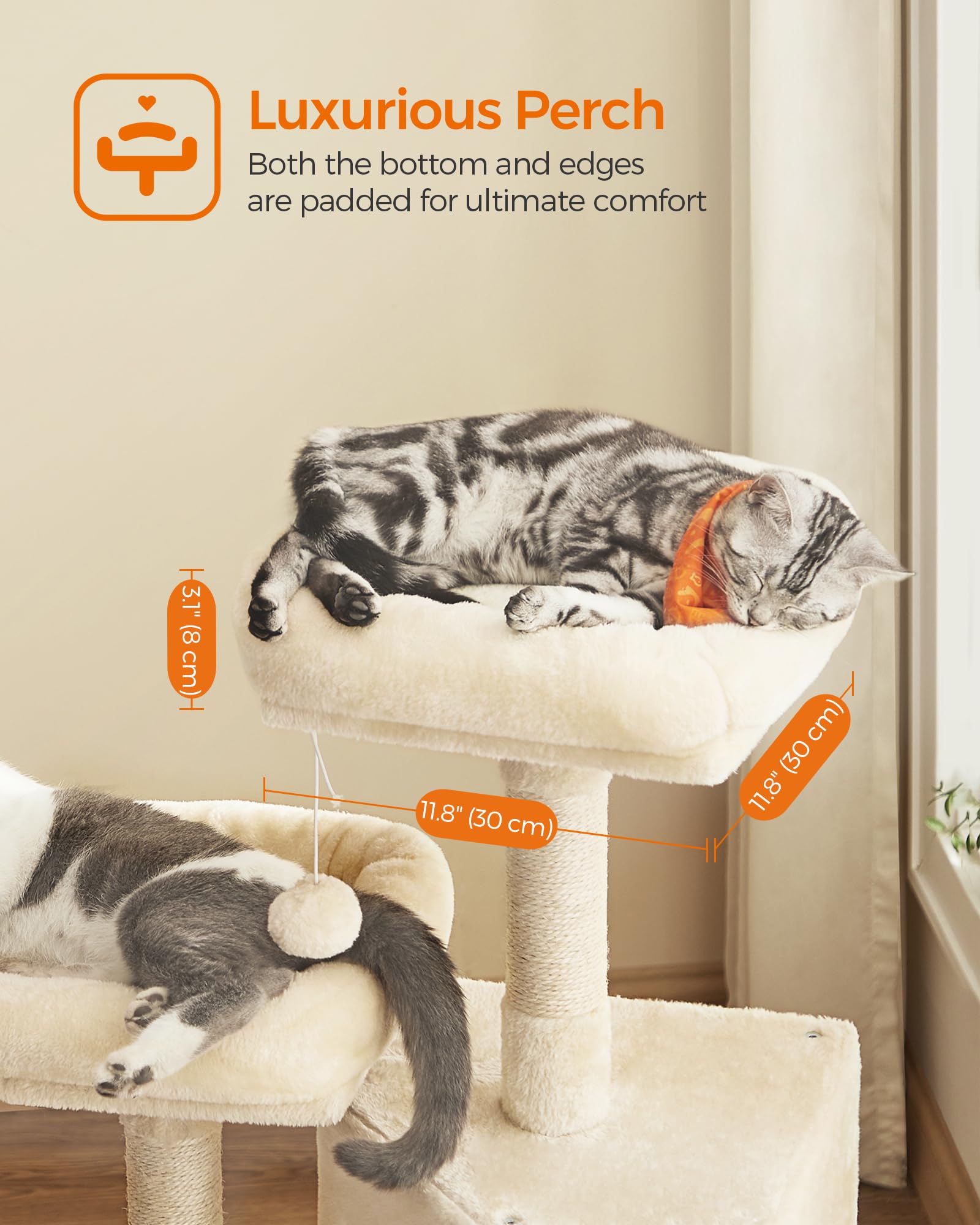 Feandrea Cat Tower, 45.3-Inch Cat Condo With Scratching Post, Ramp, Perch, Spacious Cat Cave, For Kittens, Elderly Cats, Adult C