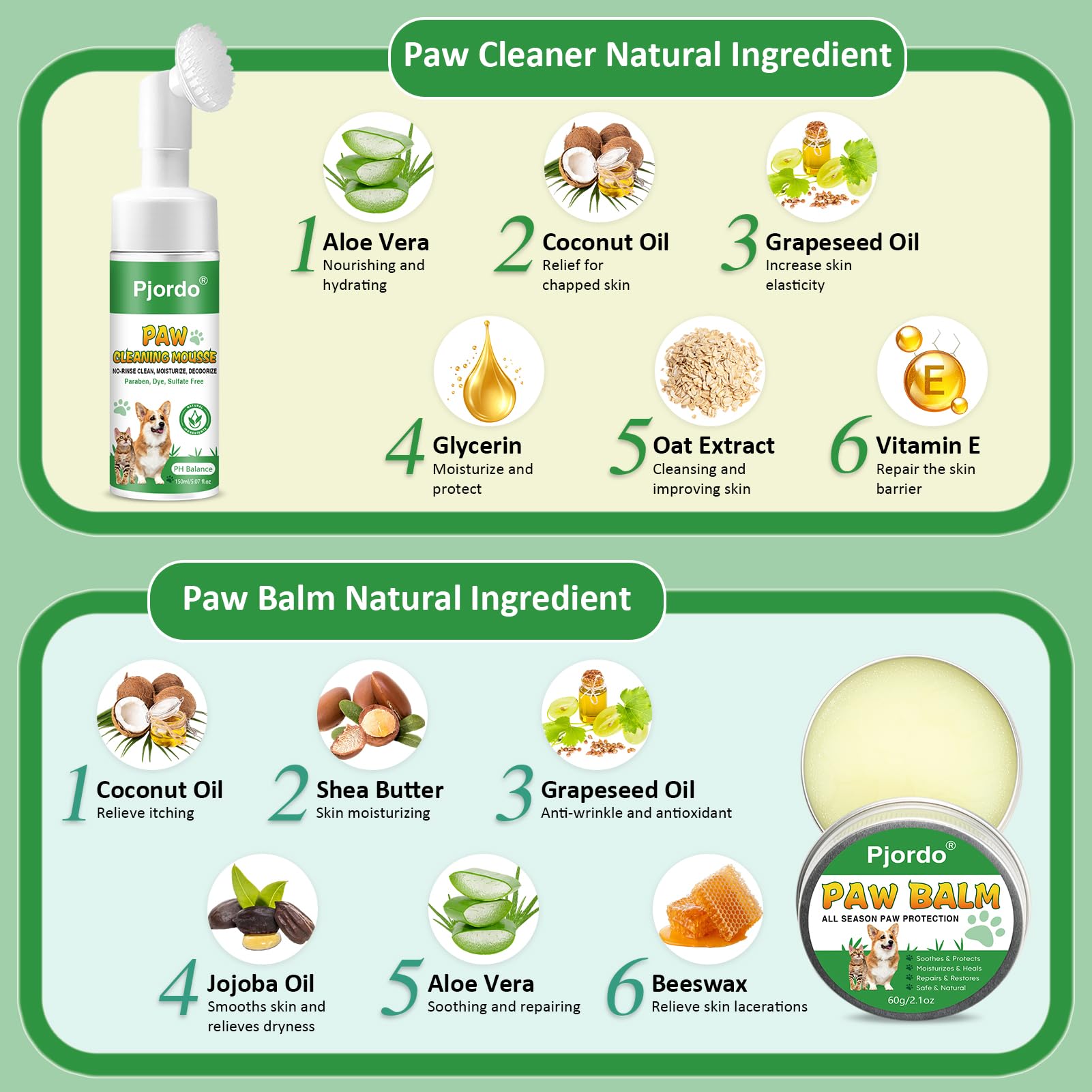 Pjordo Dog Paw Cleaner, No-Rinse Pet Paw Cleanser For Dogs Large Medium Small Xl Breed, Dog Paw Balm For Repairs Dry Cracked Paw