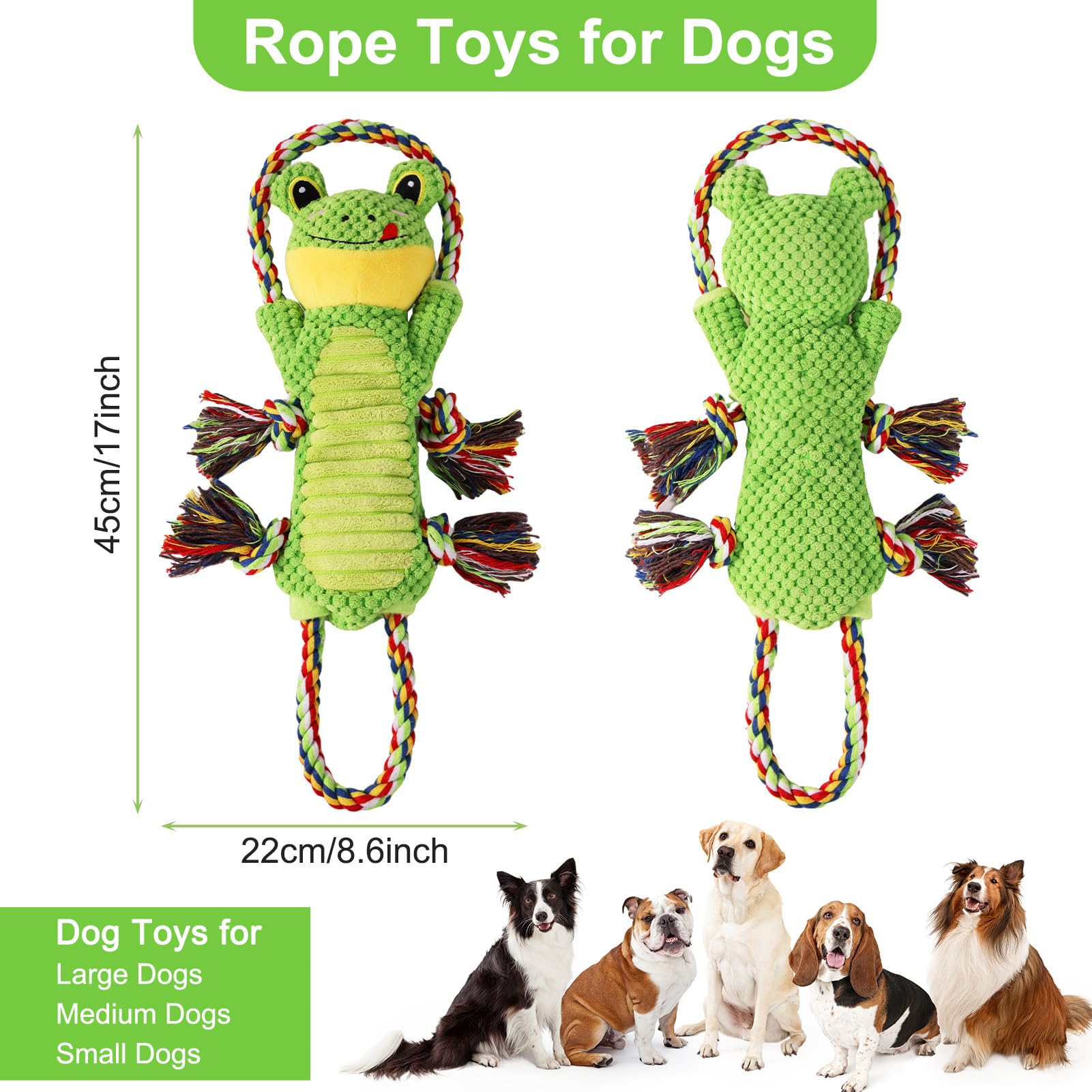 Interactive Chew Proof Dog Toys for Boredom & Anxiety - Plush with Squeaker & Crinkle Sound & Ropes for Small, Medium, Large Dog