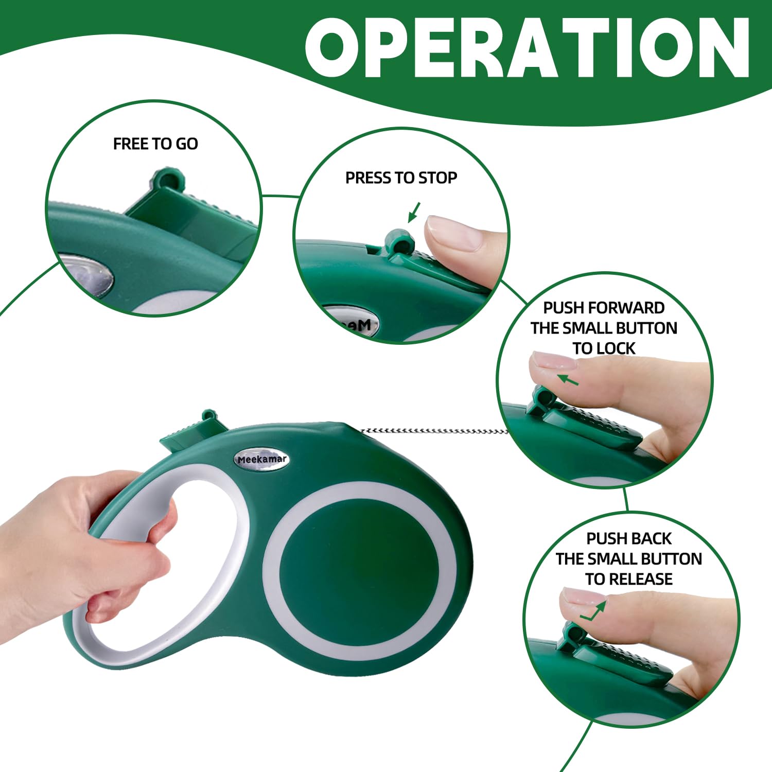 Retractable Dog Leash, Meekamar 30 Ft Dog Walking Leash For Medium Large Dogs Up To 77 Lbs, Heavy Duty No Tangle, Large