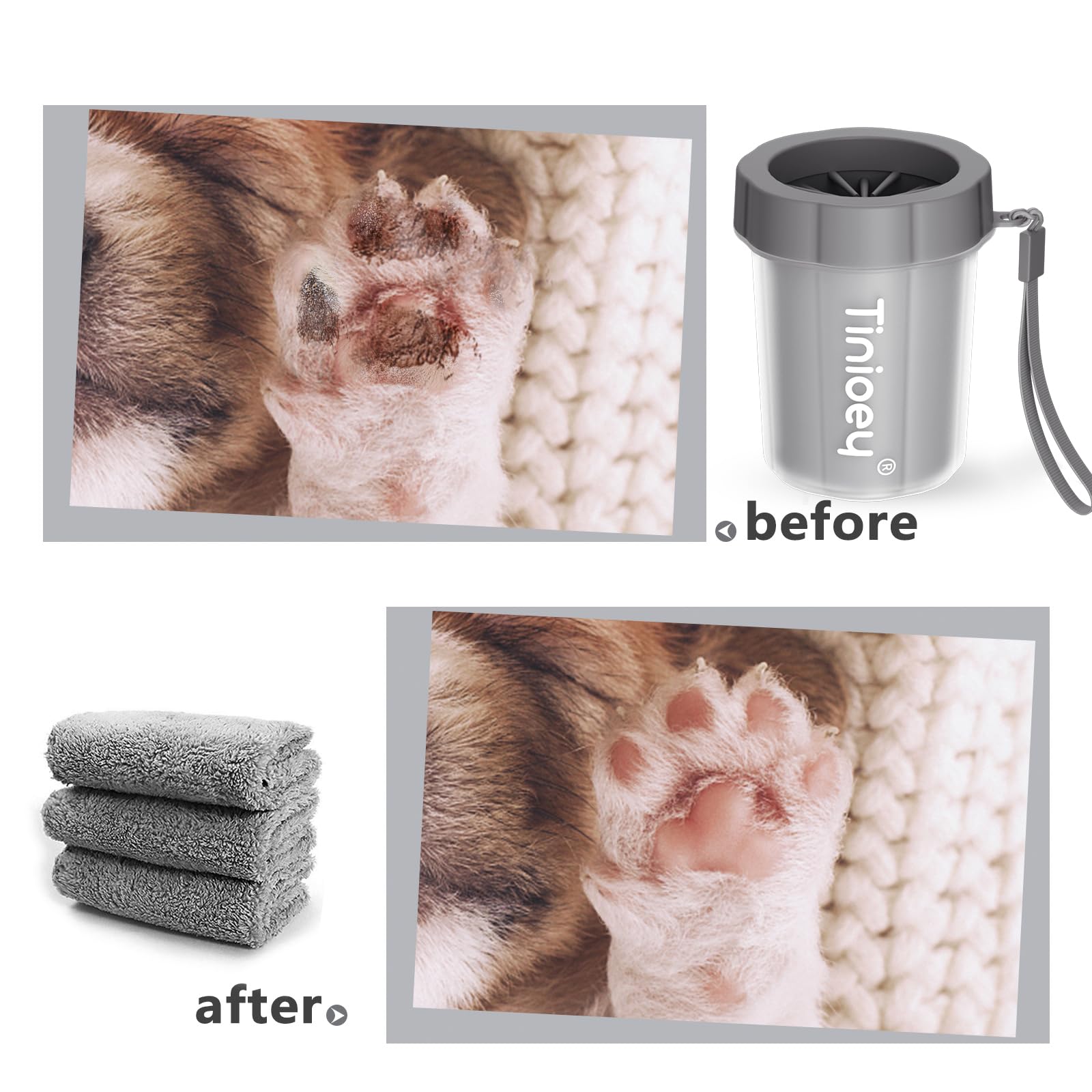 Paw Cleaner for Small Dogs with 3 Absorbent Towels - Muddy Paw Washer and Pet Foot Cleaner