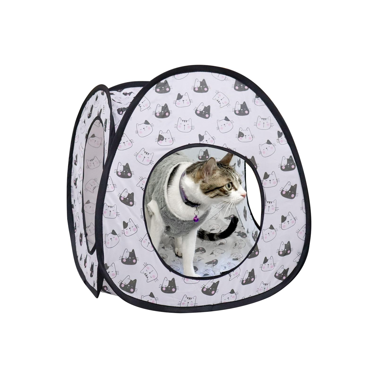 Andiker Cat Pop Up Tent, 3 Holes Safe And Strong Cute Cats Tunnel Collapsible Easy To Carry Cat House For Indoor Cats Kittens Hi