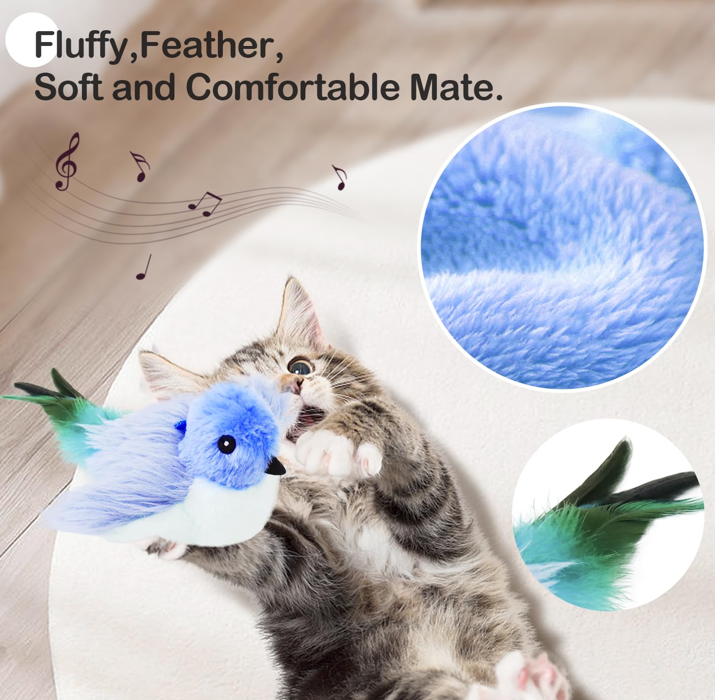 Migipaws Cat Toys,Interactive Lifelike Robin Flapping Bird With Catnip, Feathers Hanging By Elastic String, Automatic Chirping K