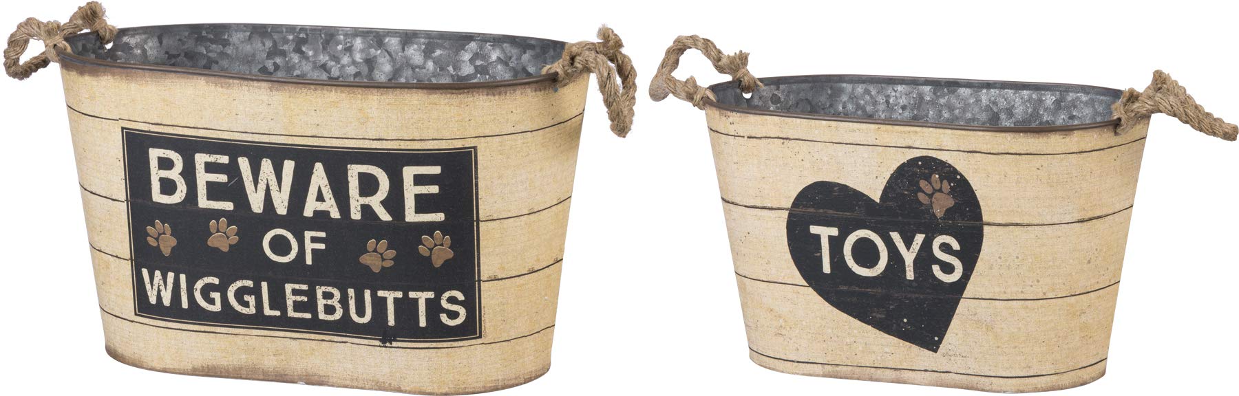 Primitives by Kathy Rustic Pet Tin Bins - Dog Food & Toy Storage Set, Toys & Beware of Wigglebutts Themed Containers