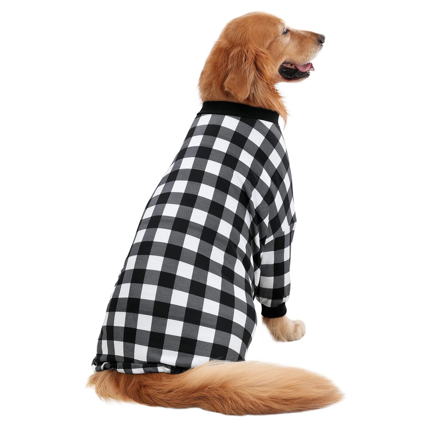 HDE Dog Pajamas One Piece Jumpsuit Lightweight Dog PJs Shirt for M-3XL Dogs Black & White Buffalo Plaid - L