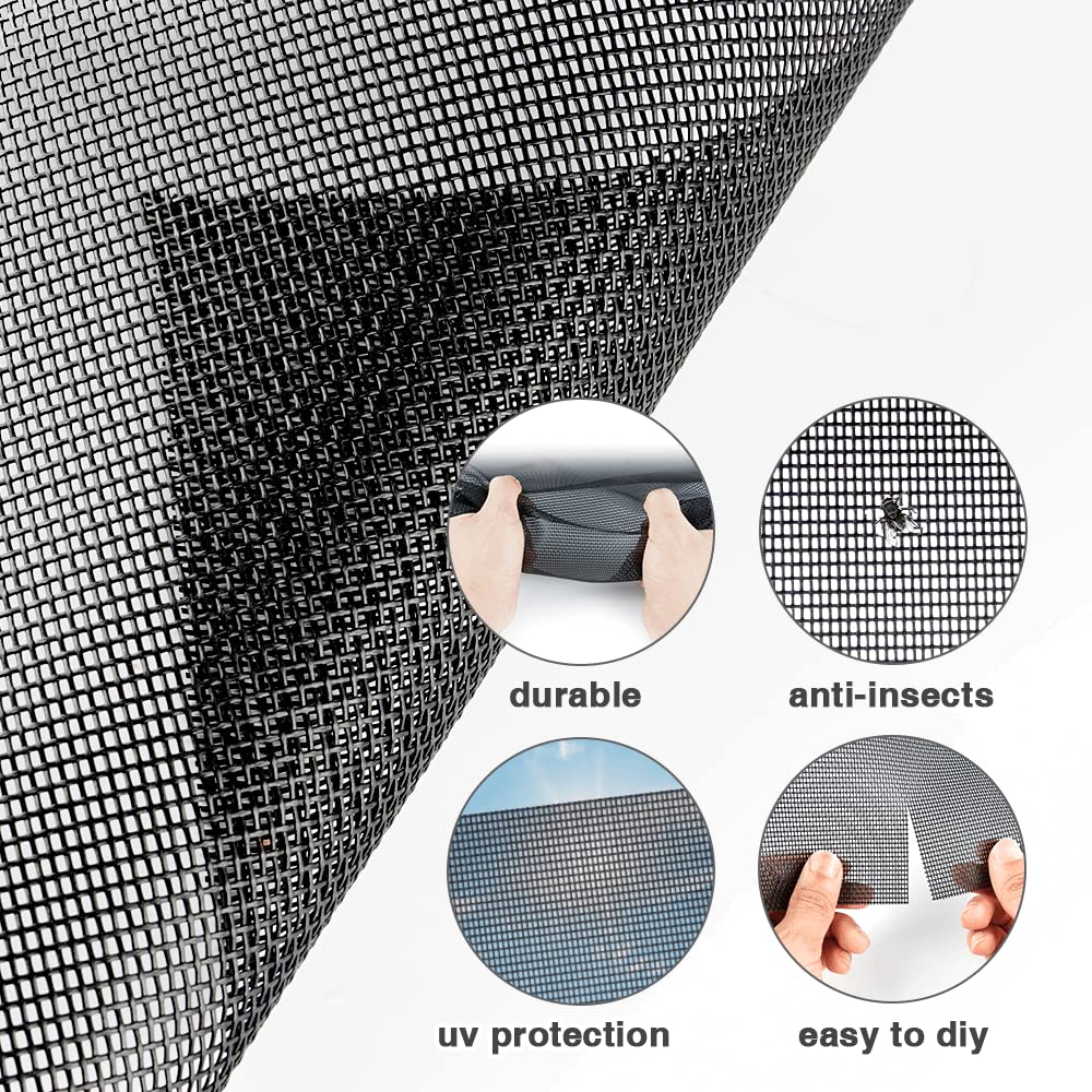 Pet Proof Window Screen Roll 59'' X 200'' Thicken Charcoal Screen Mesh Durable And Scratch-Resistant For Families With Cat Or Do