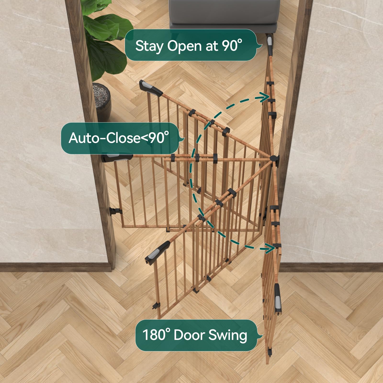 Babelio 26-43' No Bottom Bar Baby Gate For Babies, Elders And Pets, 2-In-1 Hardware Mount Dog Gate For The House, Stairs And Doorways, With Large Walk Thru Door, Brown Wood Pattern