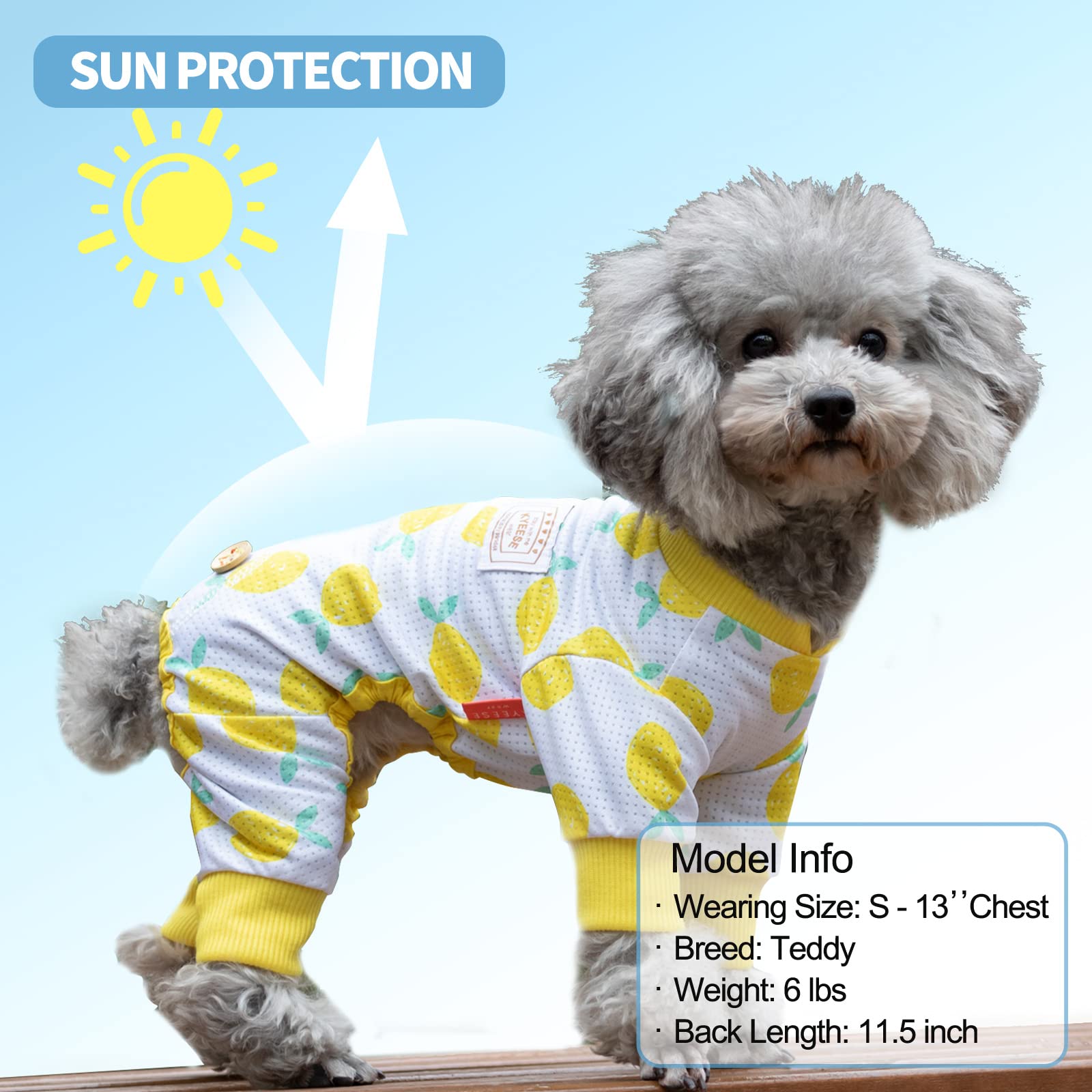Kyeese Dog Pajamas Stretchable Lemon Dog Pjs Breathable Onesie Lightweight 4 Legs Puppy Pjs Great For Summer X-Small (Pack Of 1)