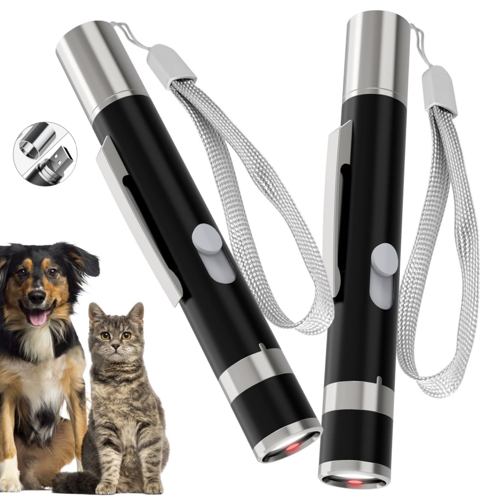 Waputne 2 Pack Cat Toys, Cat Toy Red Pointer For Indoor, Rechargeable, 5 Adjustable Patterns, 3 Modes Training Chaser Pet Toy Po