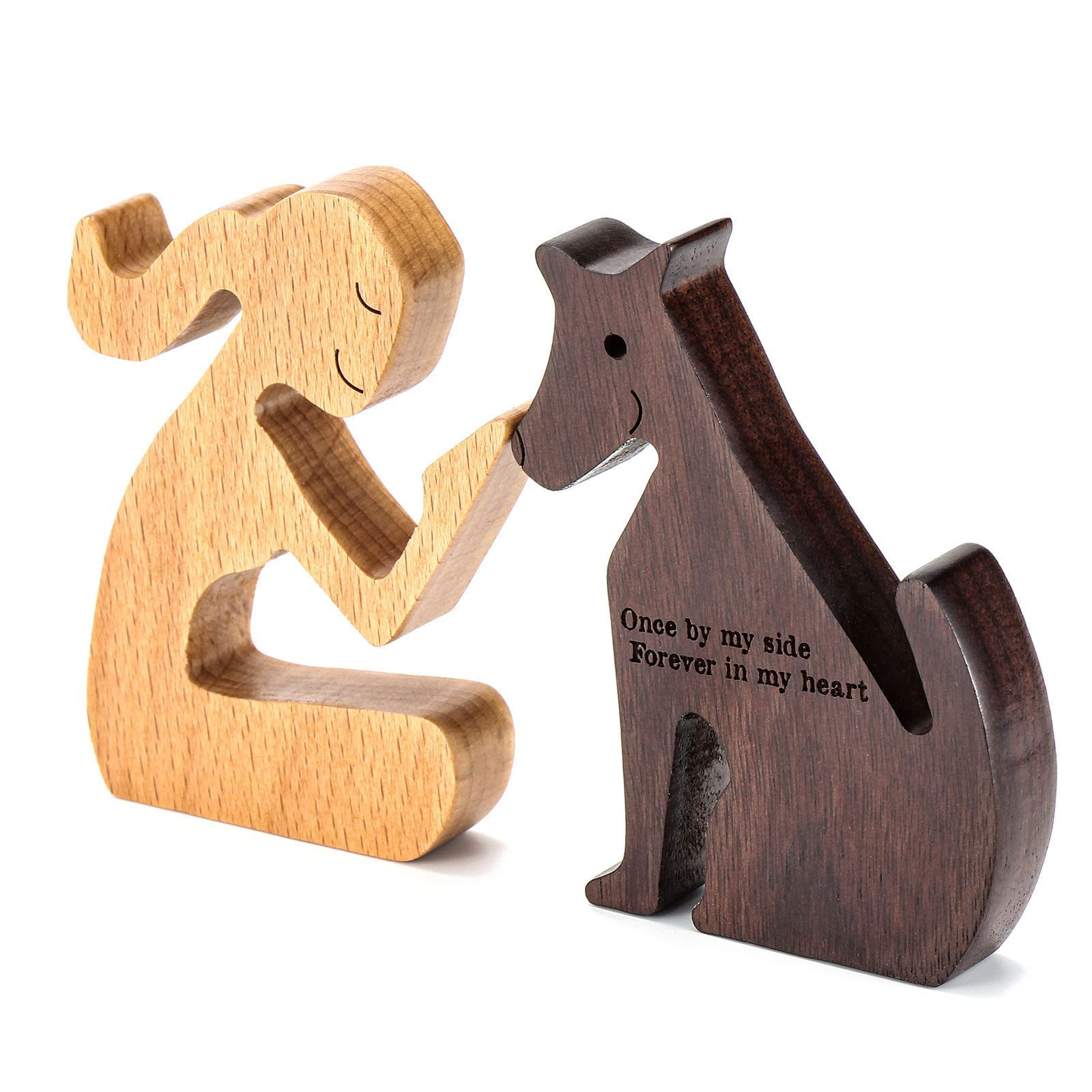 Thygiftree Dog Memorial Gifts For Women - Wooden Carving Dog, Gifts For Loss Of Dog - Once By My Side Forever In My Heart