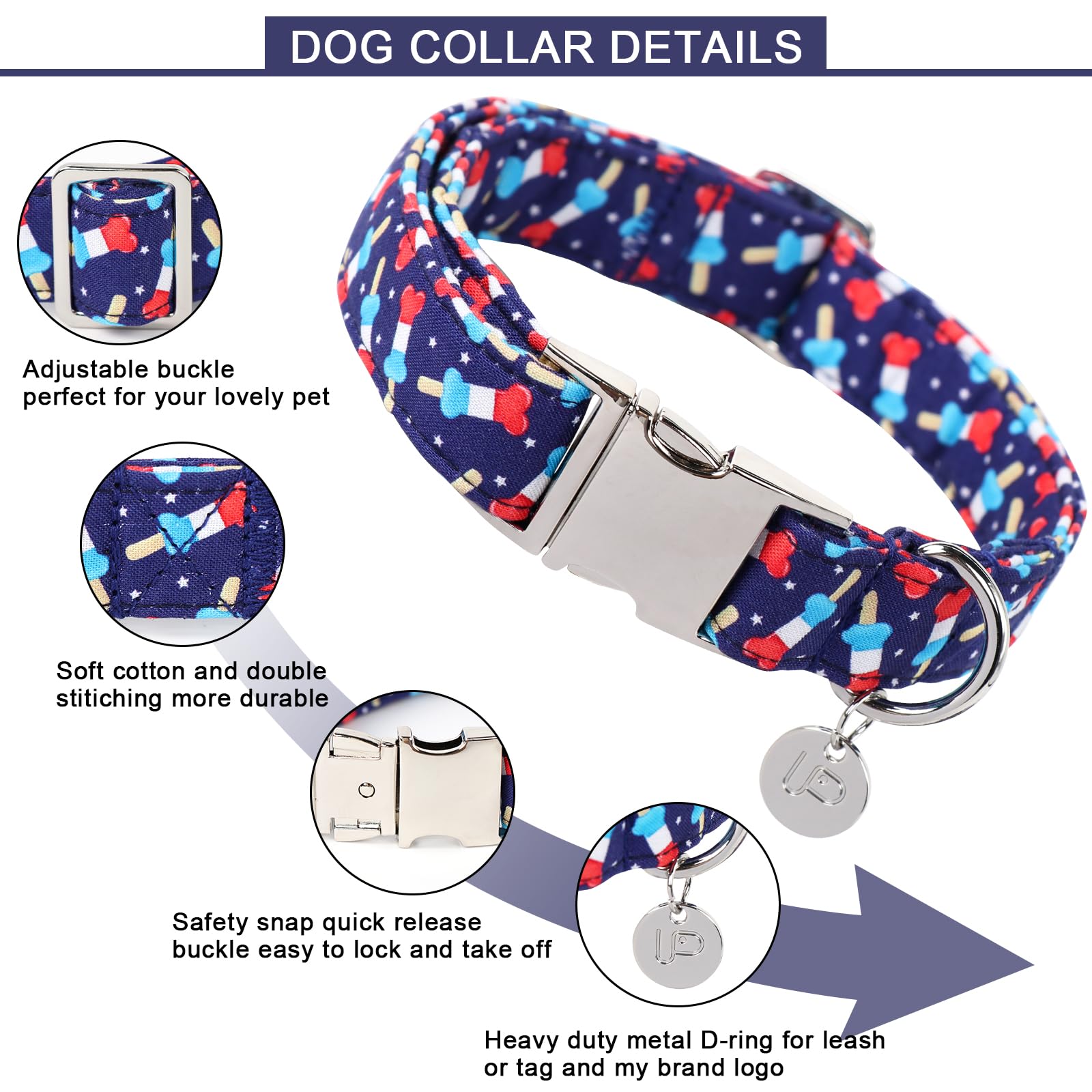 Dog Patriotic Collar, 4Th Of July, American Flag Dog Collar For Boy Girl Puppy, With Metal Buckle, L