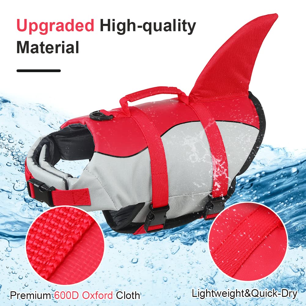 Emust Dog Life Jacket, Ripstop Dog Lifesaver Vests With Rescue Handle For Small Medium And Large Dogs, Pet Safety Swimsuit Preserver For Swimming Pool Beach Boating (Xs,Red)