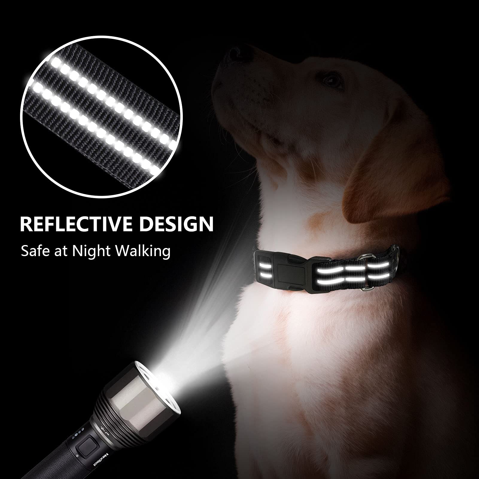 Joyeeiioo Martingale Dog Collar, Adjustable Nylon Reflective Collar With Quick Release Buckle (Black, Extra Large)