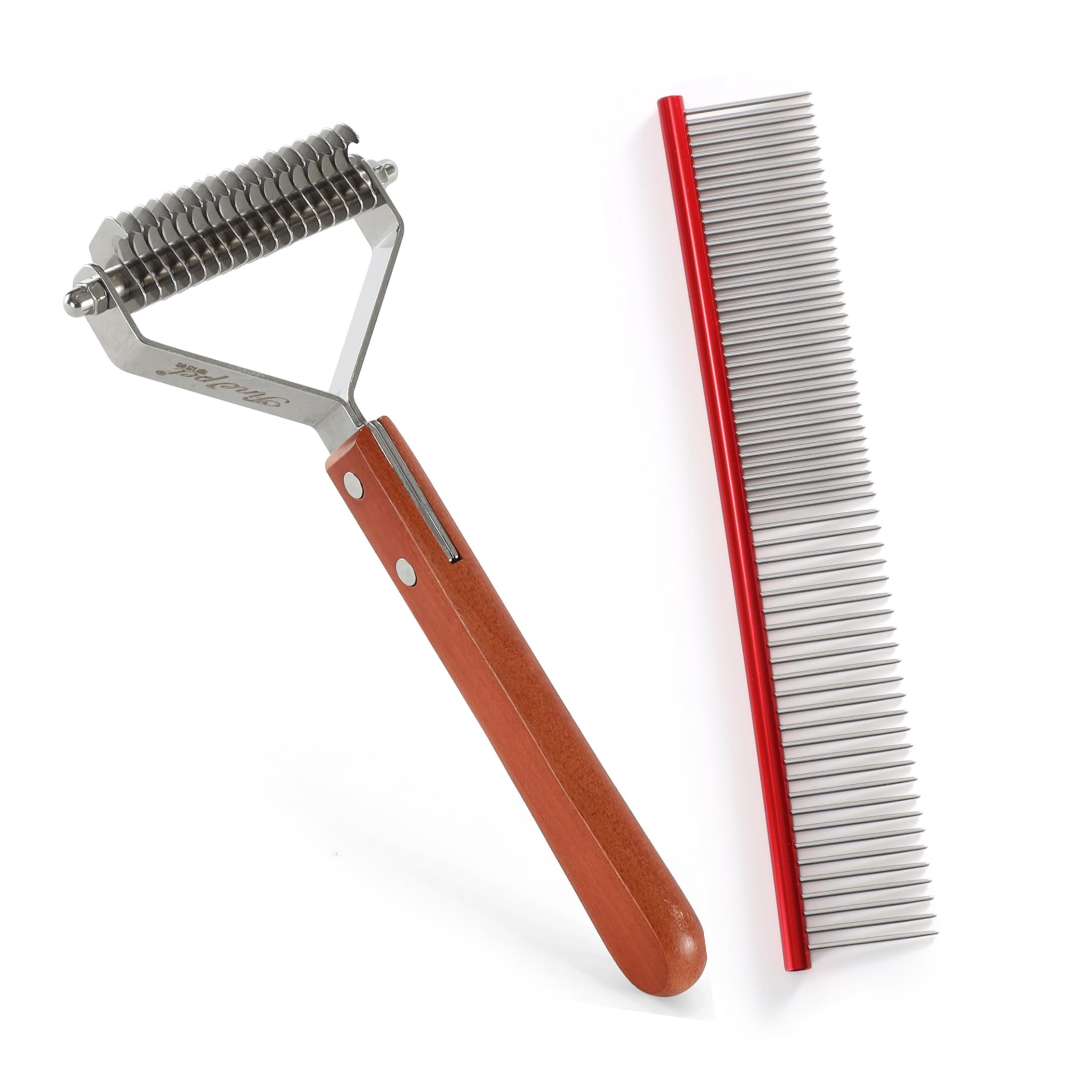 Vimfashi Dog Rake For Undercoat & Stainless Steel Shedding Comb For Long Hair Dogs And Cats Undercoat Rake Grooming Tool Set For