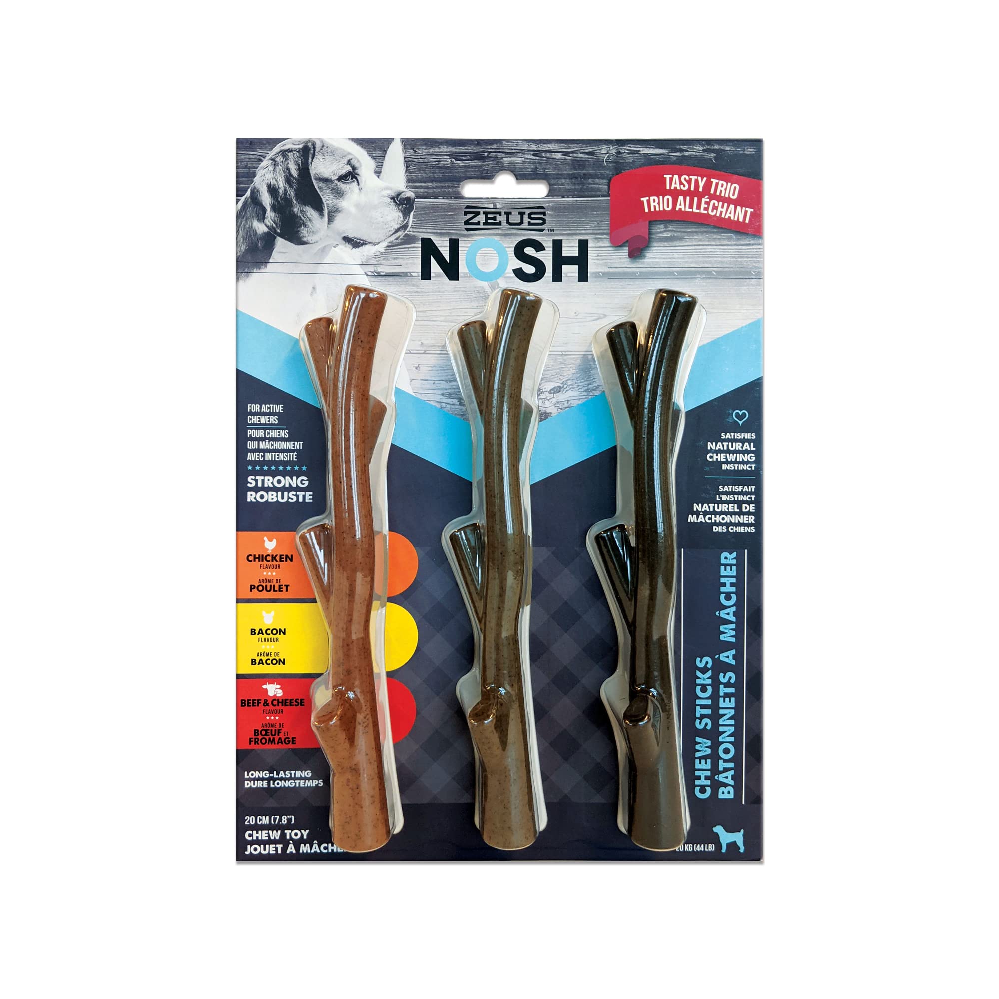 ZEUS Nosh Strong Chew Sticks, Dog Chew Toy, Tasty Trio 3-Pack (96446)