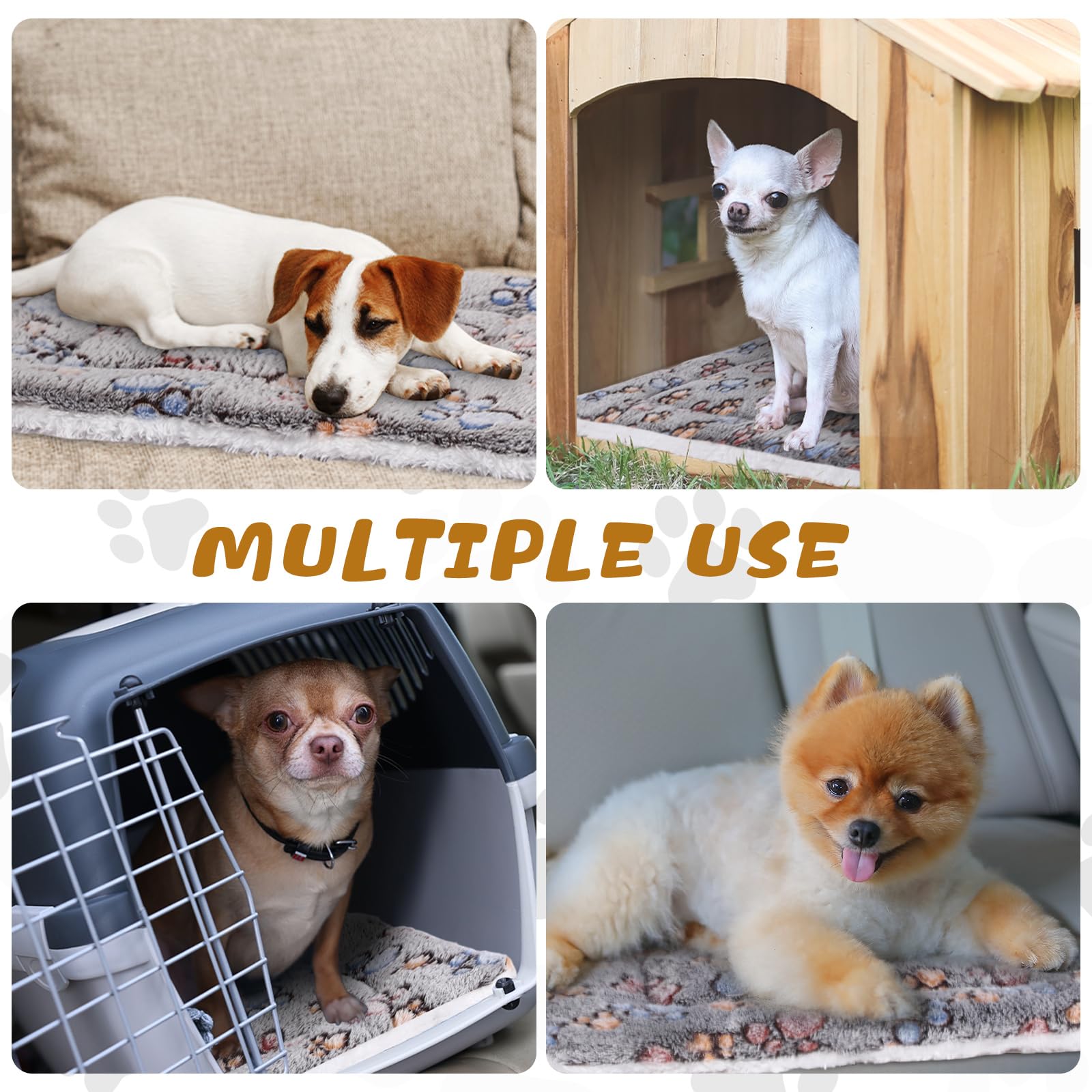 Tuanse 4 Pack Ultra Soft Dog Cat Bed Mat with Cute Prints Reversible Fleece Dog Crate Kennel Pad Cozy Washable Thickened Hamster