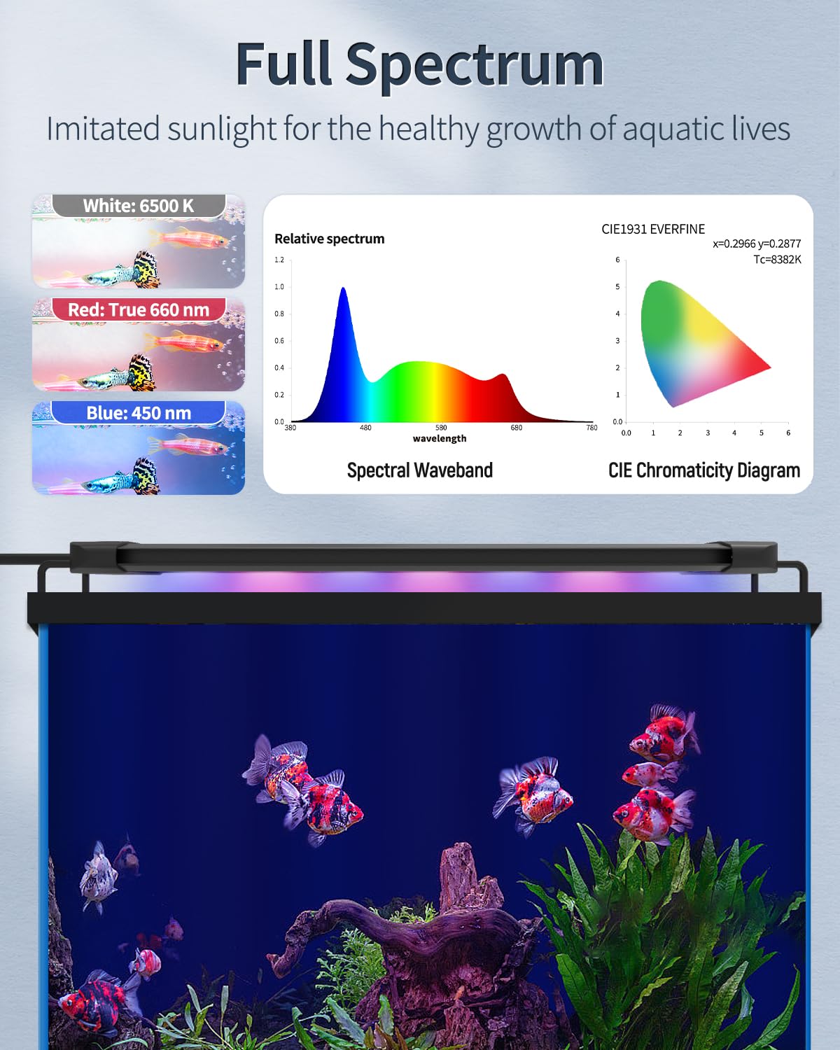 Pawfly 33W Aquarium Led Light For 48 To 54 Inch Extendable Fish Tank Light With Full Spectrum Brilliant White Blue Red Lights Wi