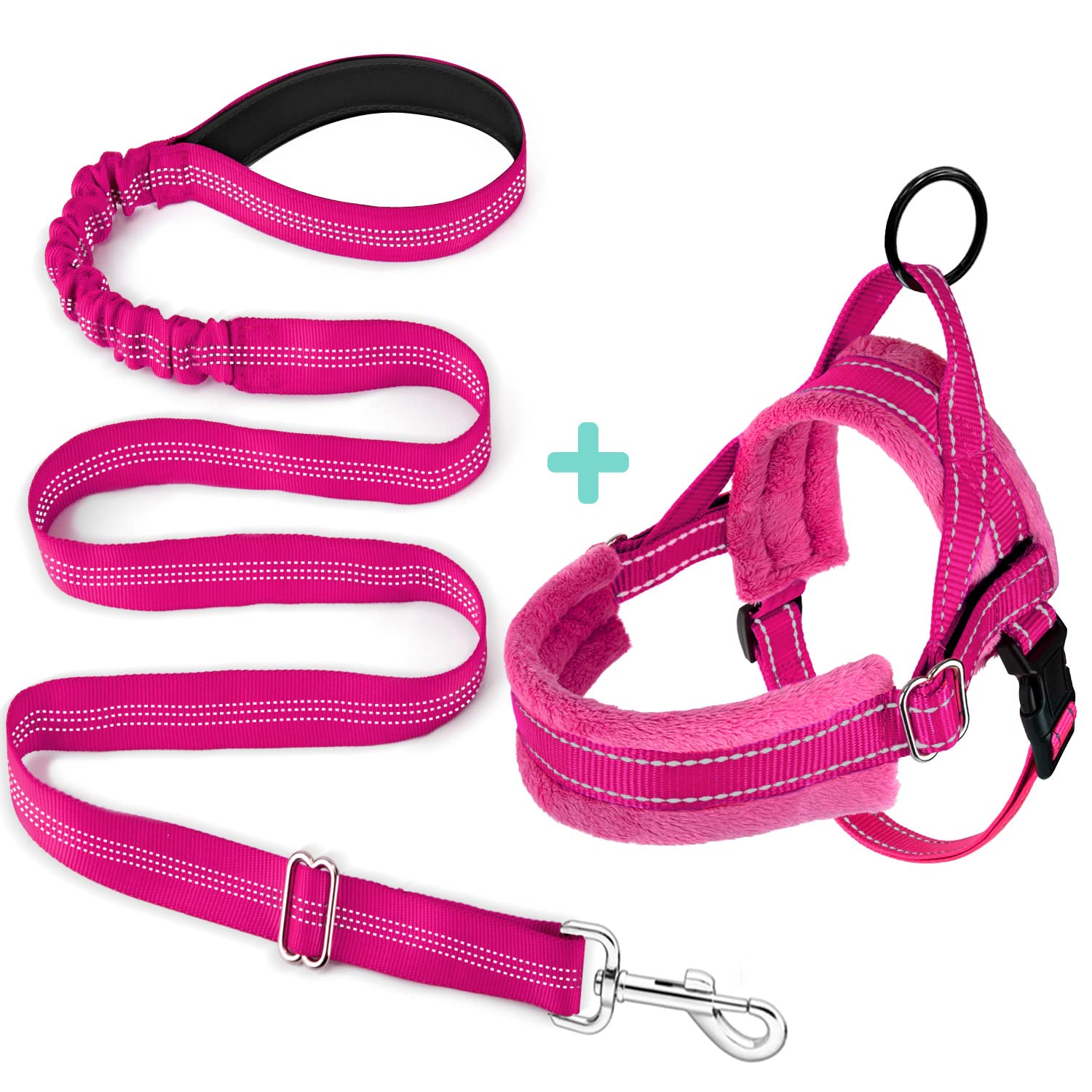 Slowton No Pull Small Dog Harness And Leash Set, Puppy Soft Vest Harness Neck & Chest Adjustable, Reflective Lightweight Harness & Anti-Twist Pet Lead Combo For Small Medium Dogs(Fu,M)