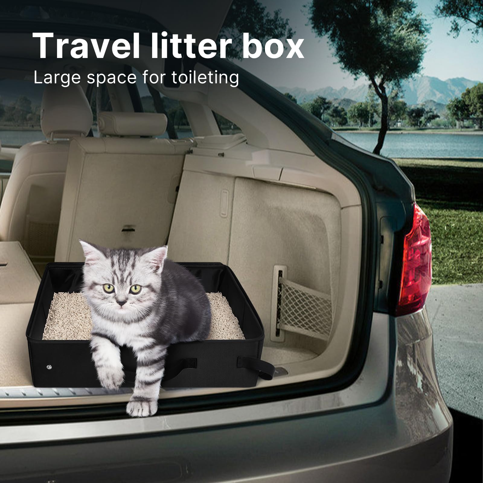 Portable Cat Litter Box, Leak Proof, Foldable, 16X12X4.3In Black,Perfect For Hotel Stays And Road Trips