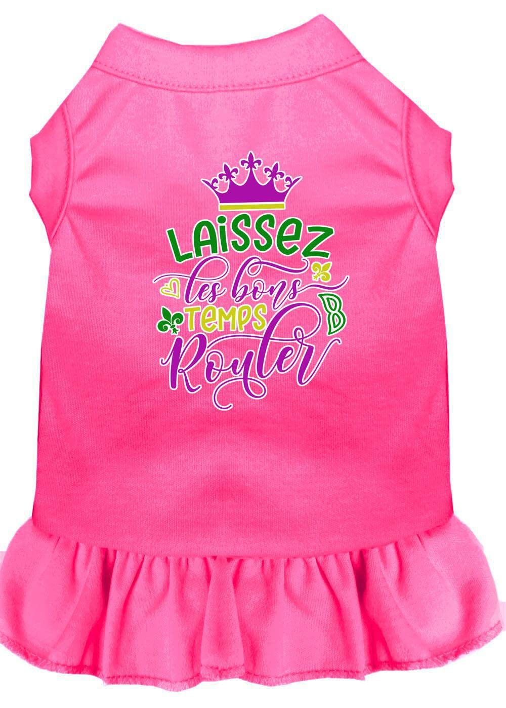 Pet Dog and Cat Dress Screen Printed, Laissez Les Bons Temps Rouler Light Pink 2XL (20-25 lbs.)