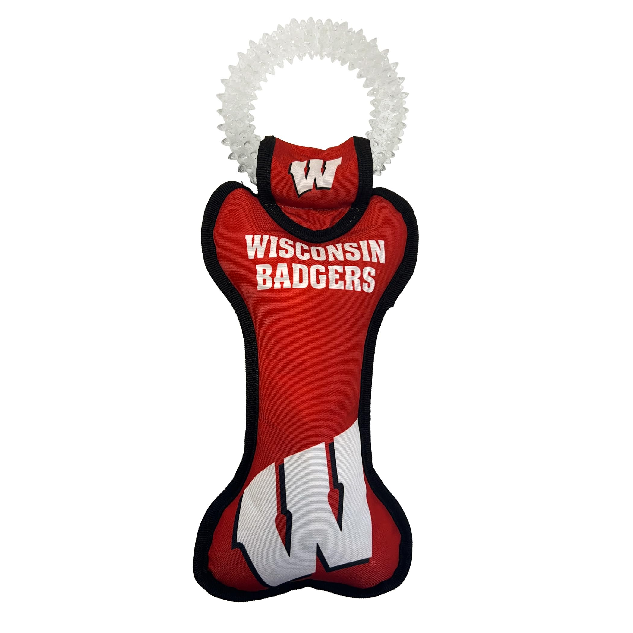 Pets First Ncaa Wisconsin Badgers Dental Dog Tug Toy With Squeaker. Tough Pet Toy For Healthy Fun, Teething & Cleaning Pets Teet