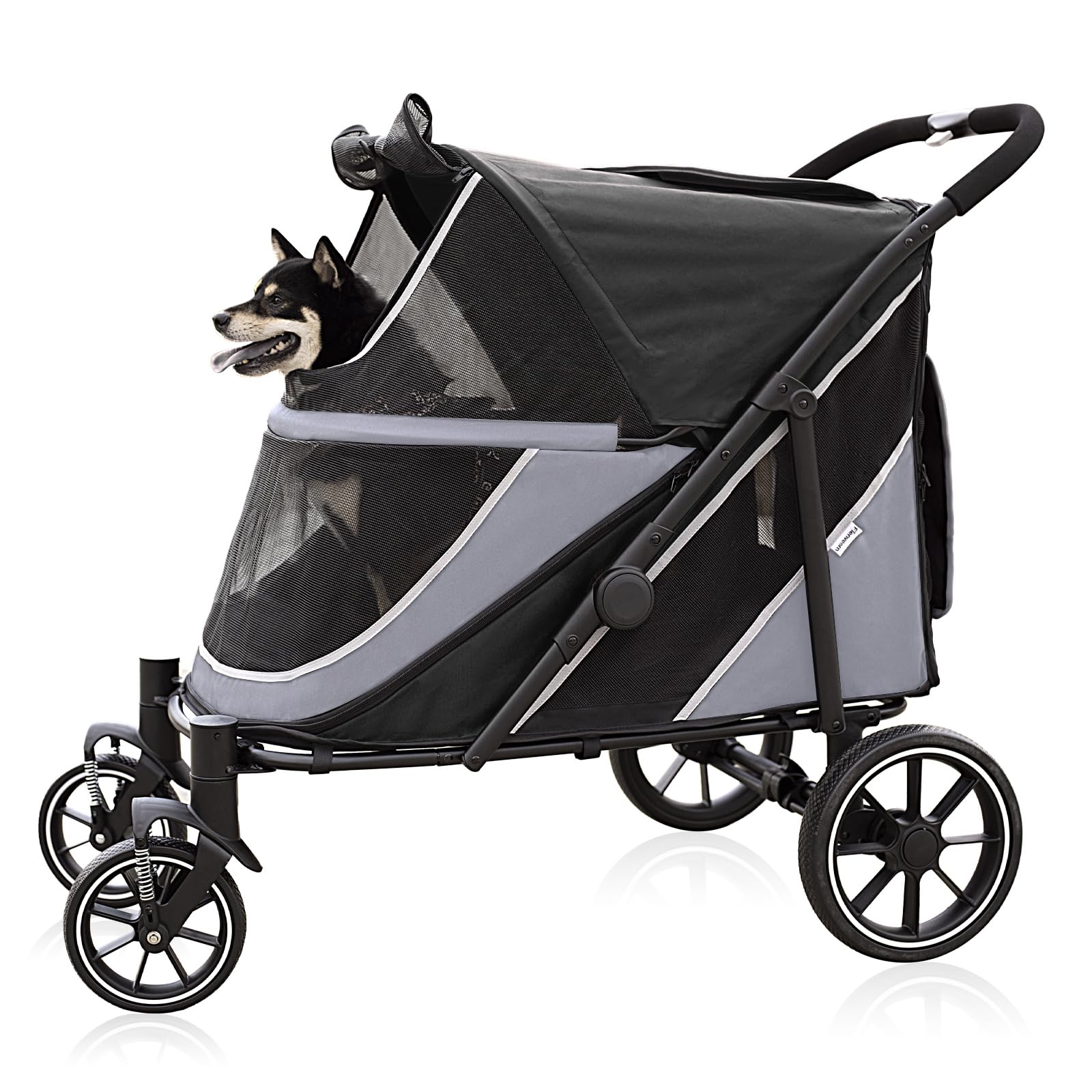Dog Stroller For Medium/Large Dogs One-Click Folding, Extra Large Pet Stroller For 2 Dogs With Storage Pocket & Shock Absorption