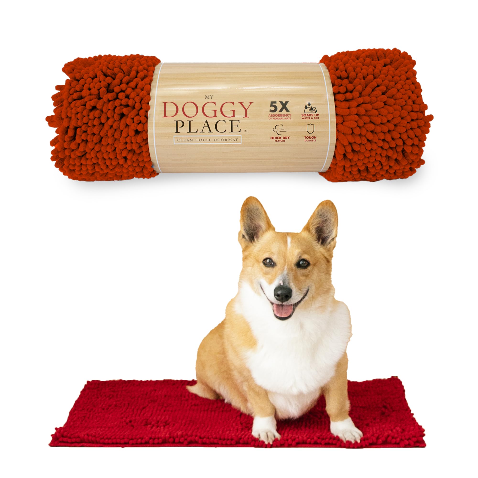 My Doggy Place Microfiber Dog Mat for Muddy Paws, 18 x 24 Red - Absorbent and Quick-Drying Dog Paw Cleaning Mat, Washer and Drye