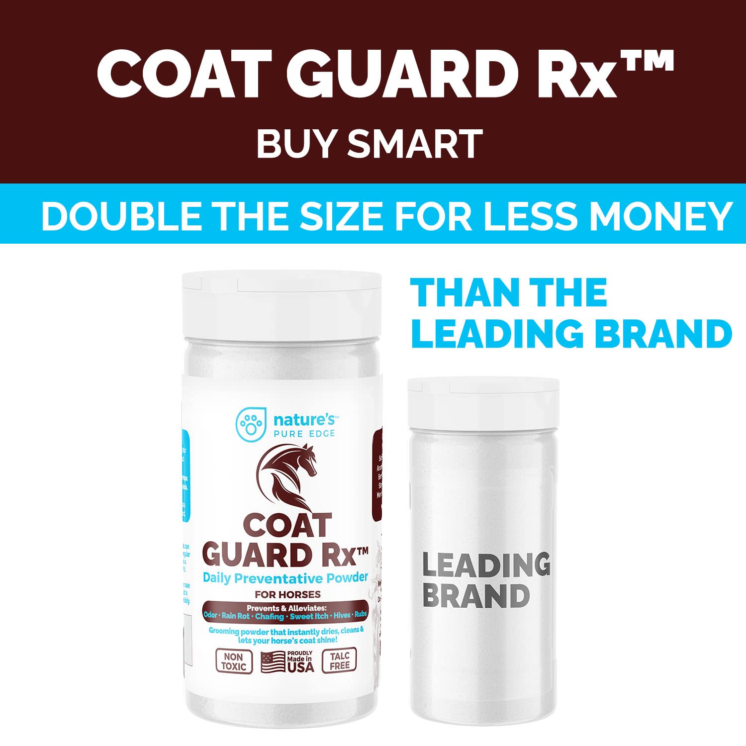 Coat Guard Rx Large 16 Oz. Daily Preventative Powder For Horses - Coat And Skin Treatment & Dry Shampoo For Horses.