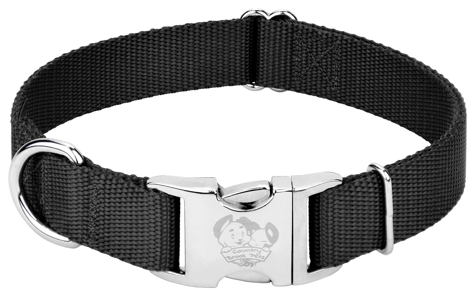 Country Brook Design - Vibrant 30+ Color Selection - Premium Nylon Dog Collar With Metal Buckle (Large, 1 Inch, Black)