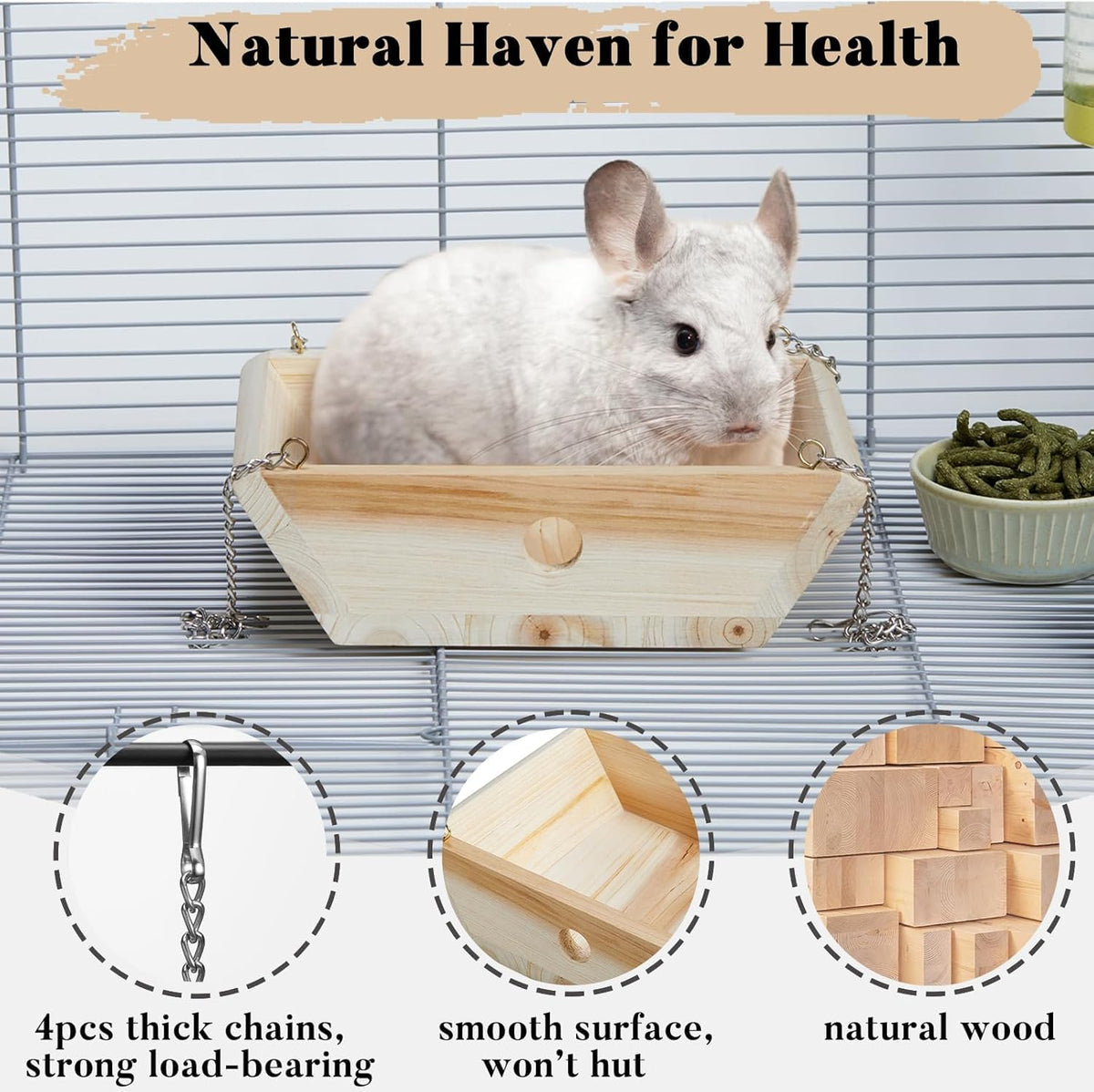 Natural Wood Chinchilla Hammock For Cage Swing, Chinchilla Bed Hanging – Petocart