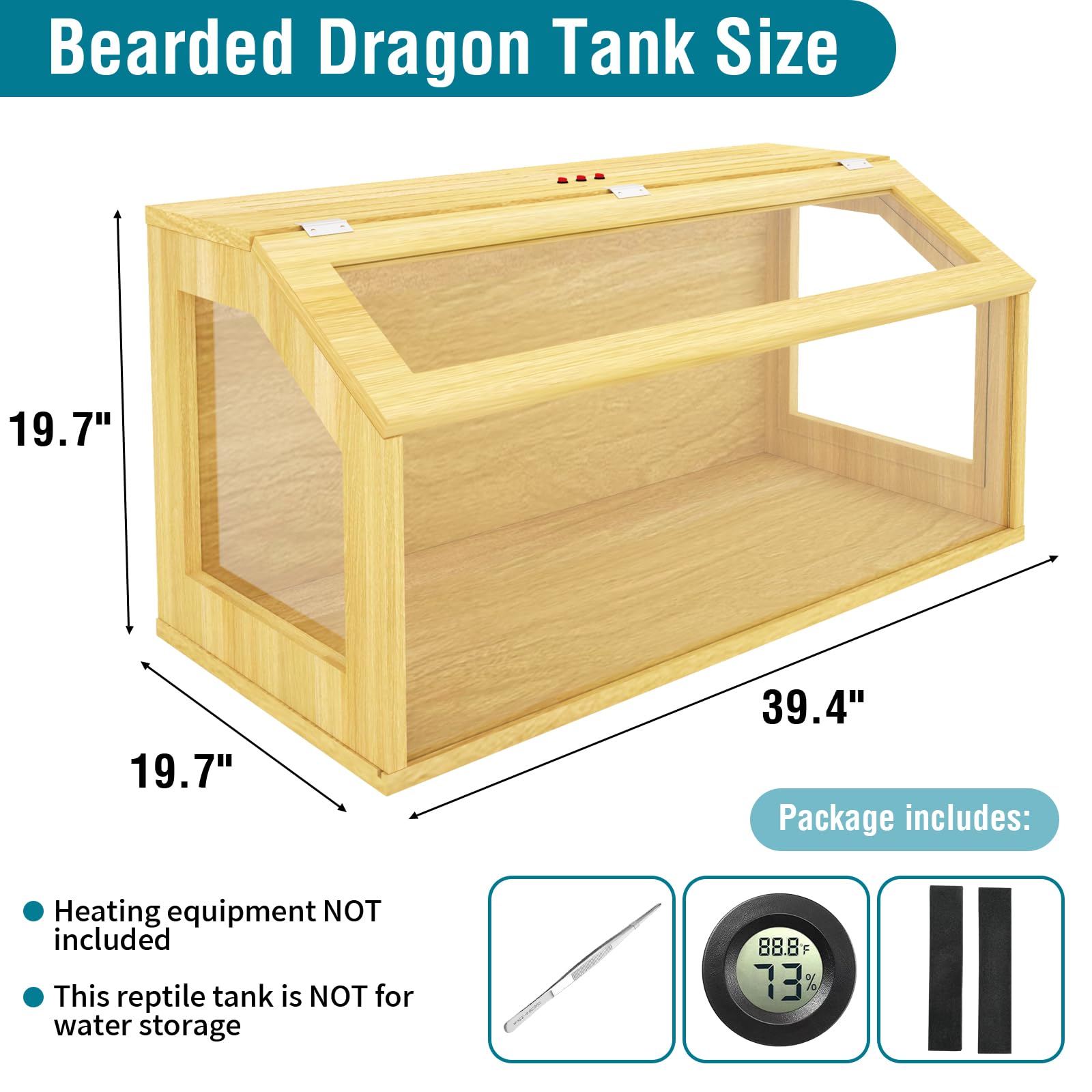67 Gallon Reptile Tank, Wooden Bearded Dragon Terrarium Tank With Top Ventilation, Large Reptile Enclosure For Snake, Lizard, An