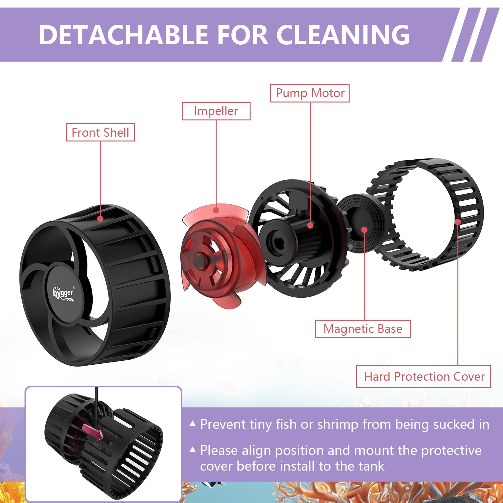 hygger Lite Wave Maker For 50-120 Gallons Aquarium Adjustable Circulation Pump with Magnetic Base Fish Tank DC Powerhead for Cor