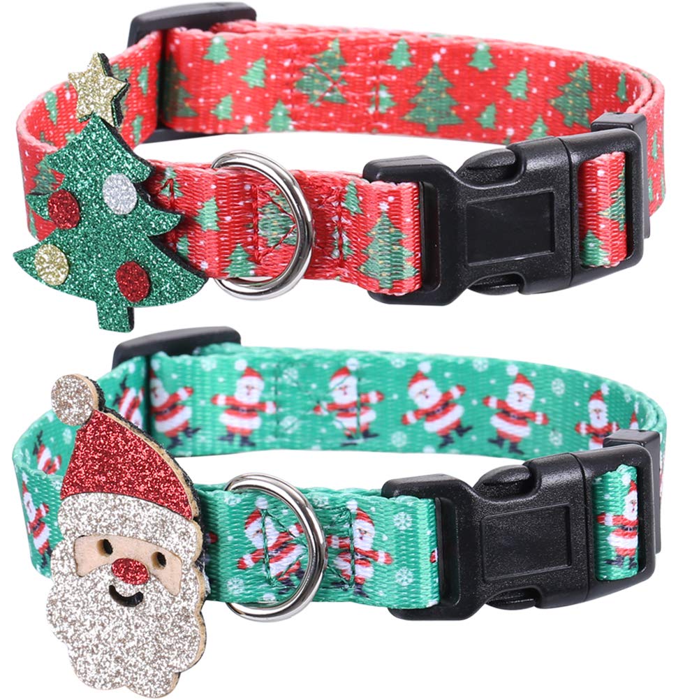 Lamphyface 2 Pack Christmas Dog Collar Adjustable With Father Christmas And Xmas Tree Accessories