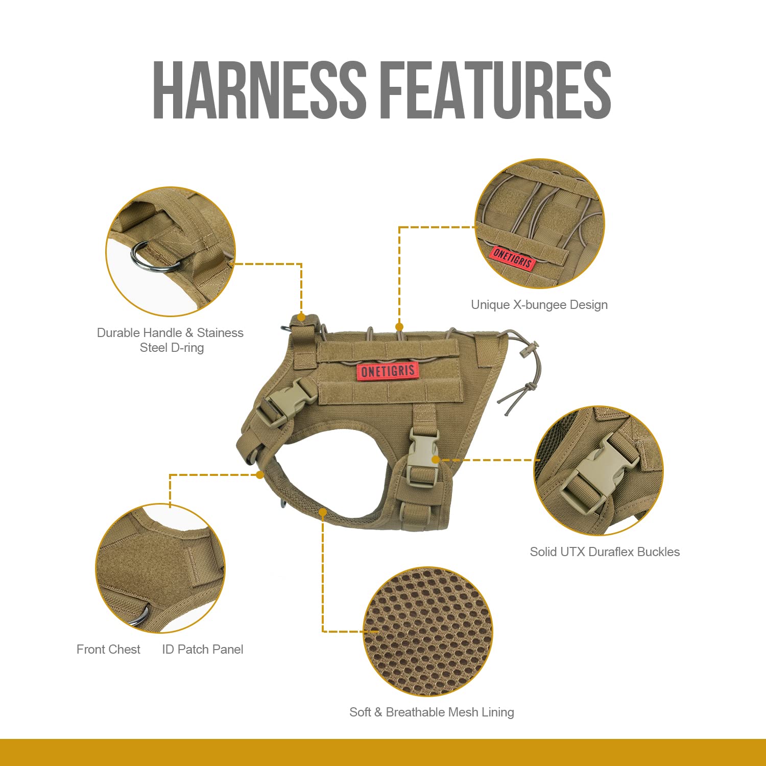 OneTigris Dog Harness,Tactical Dog Harness with Handle,No-Pull Service Dog Vest with Hook & Loop Panels,Adjustable Dog Vest Harn