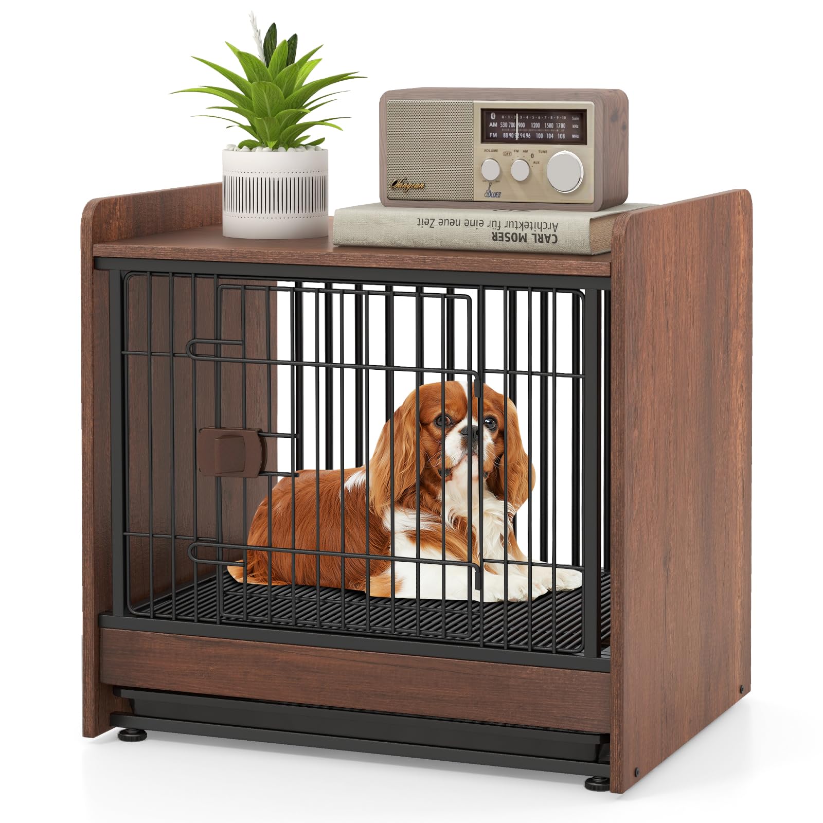 PETSITE Dog Crate Furniture, Industrial Style Dog Crate with Lockable Door, Removable Tray, Adjustable Foot Pads, Indoor Dog Ken