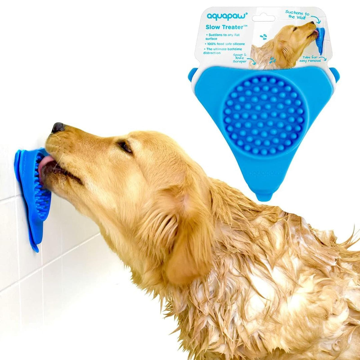 Aquapaw Premium Licking Mat For Dogs & Cats | Non-Slip Slow Feeding Mat For Food, Treats & Peanut Butter | Dog Anxiety Relief & Boredom Reducer With Suction Cups | Perfect For Bathing, Grooming - Blue