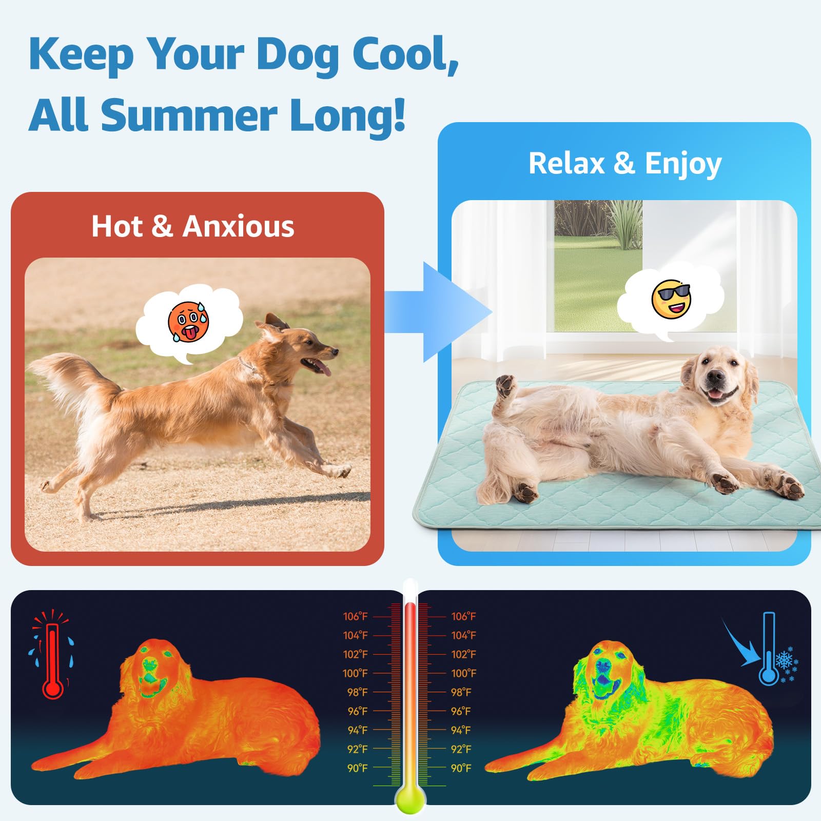 Loobani Dog Cooling Mat For Summer, Cooling Mat For Large Dogs With Anti-Slip Bottom, Washable Dog Cool Pads For Dogs, Cats, Ind