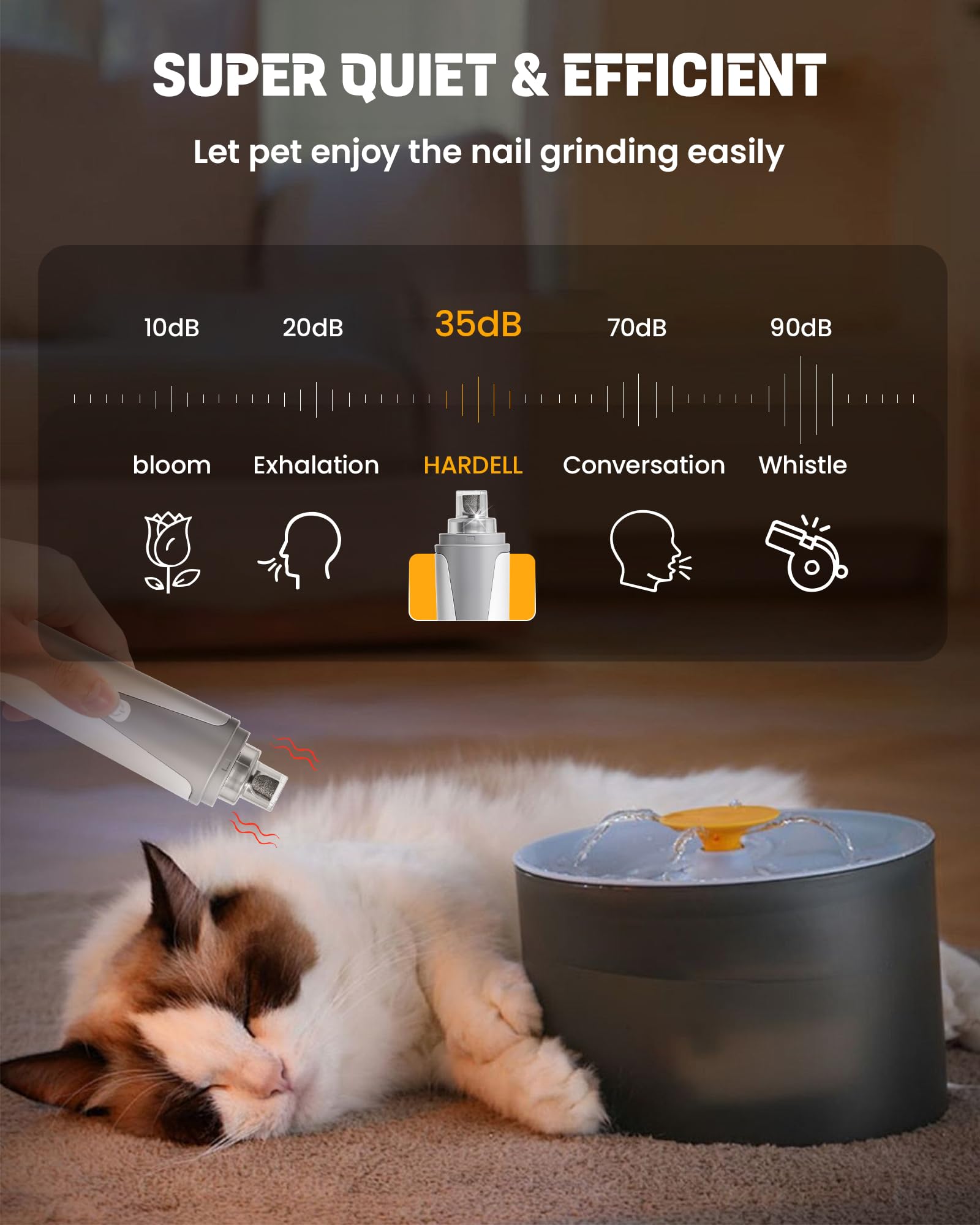 HARDELL Dog Nail Grinder, Super Quiet Dog Nail Trimmers with 2 LED Lights & 3 Grinding Ports, Rechargeable Safety Pet Nail Grind