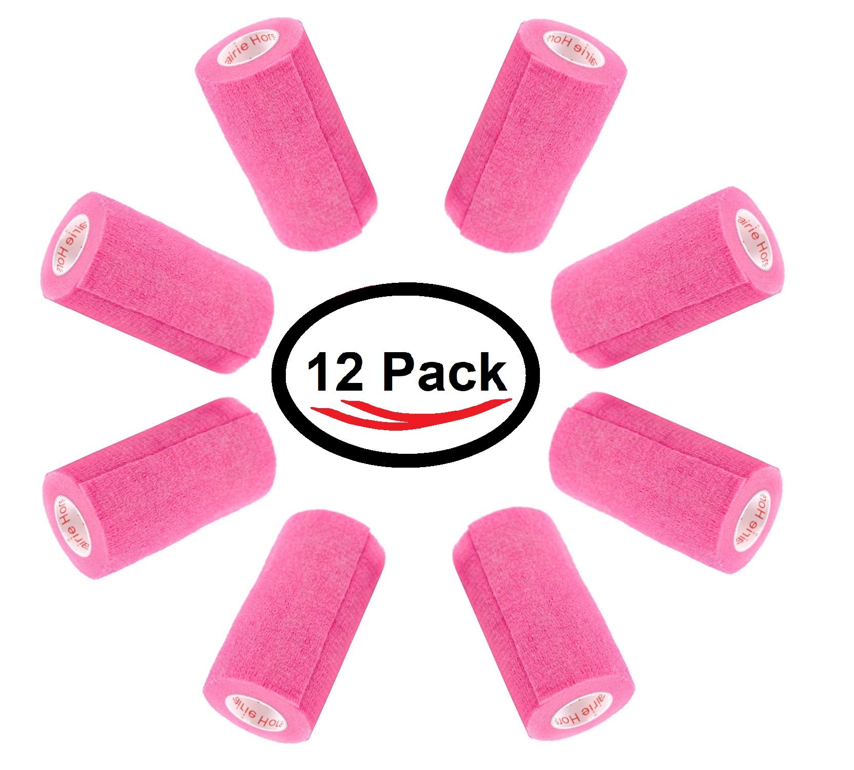 3 Inch Vet Wrap Tape Bulk (Neon Pink) (Pack of 12) Self Adhesive Adherent Adhering Flex Bandage Grip Roll for Dog Cat Pet Horse