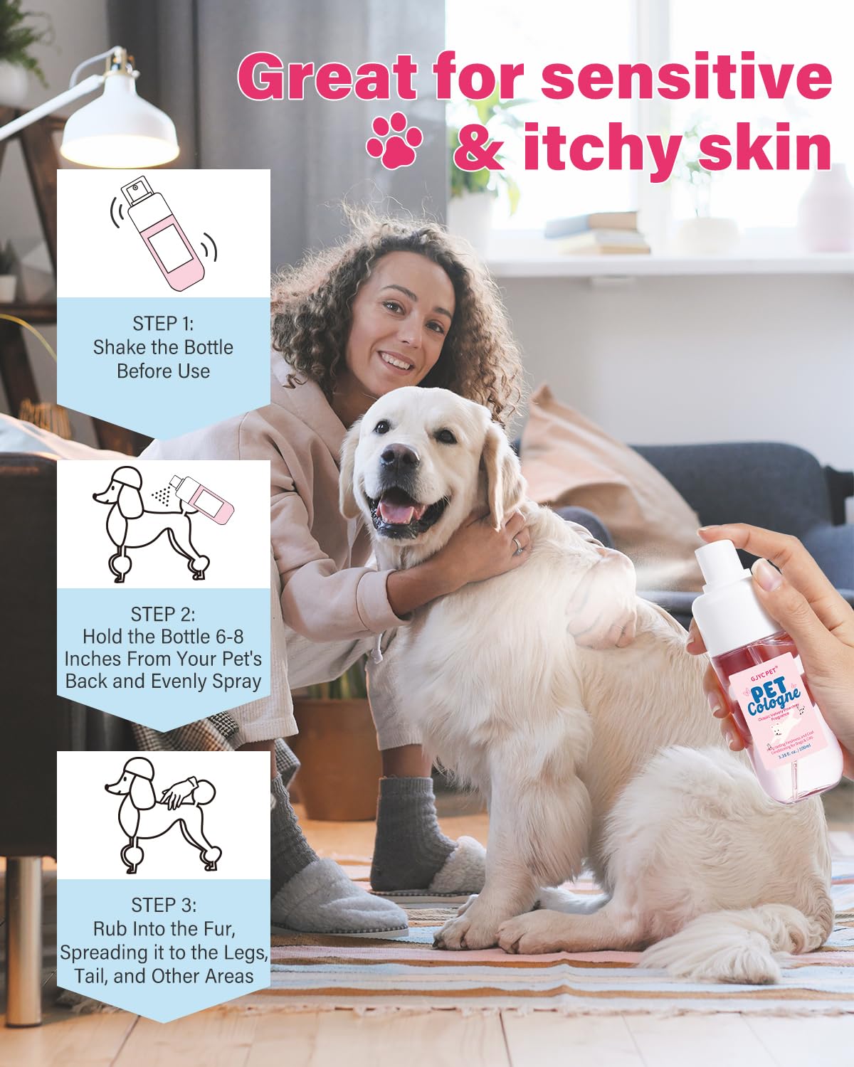 Gjyc Pet Dog & Cat Cologne | Long-Lasting Classic Powdery Scent | Fur-Conditioning, Non-Sticky Odor Control Formula | Travel-Fri