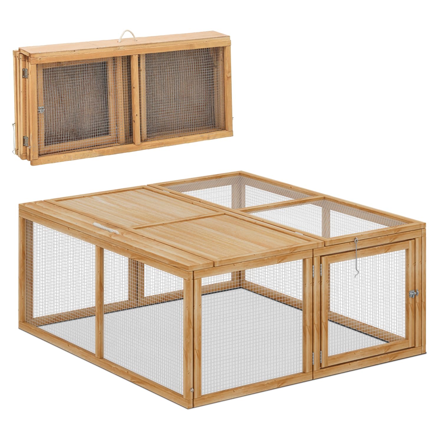 Magshion Folding Chicken Coop Rabbit Hutch, Portable Chicken House with Handle Wooden Small Animal Poultry Pet Cage House for Ou