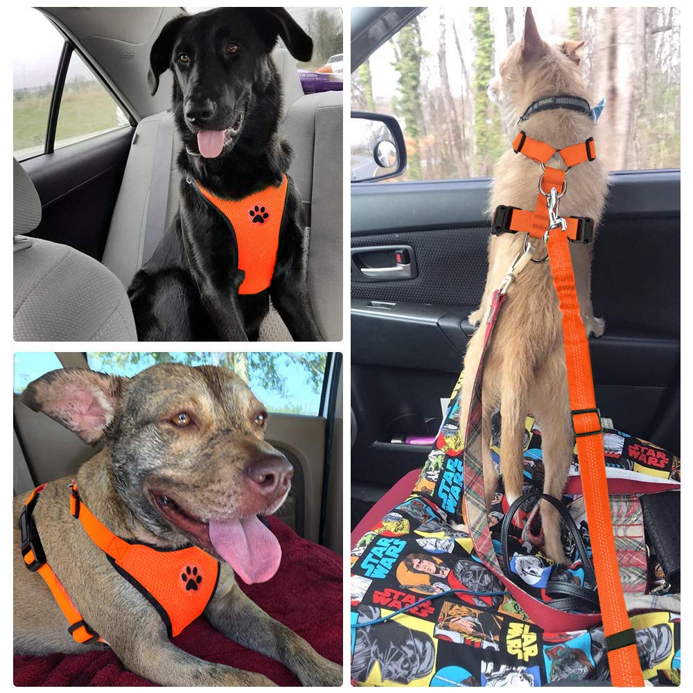 Lukovee Dog Safety Vest Harness With Seatbelt, Dog Car Harness Seat Belt Adjustable Pet Harnesses Double Breathable Mesh Fabric With Car Vehicle Connector Strap For Dog (Xx-Small, Orange)