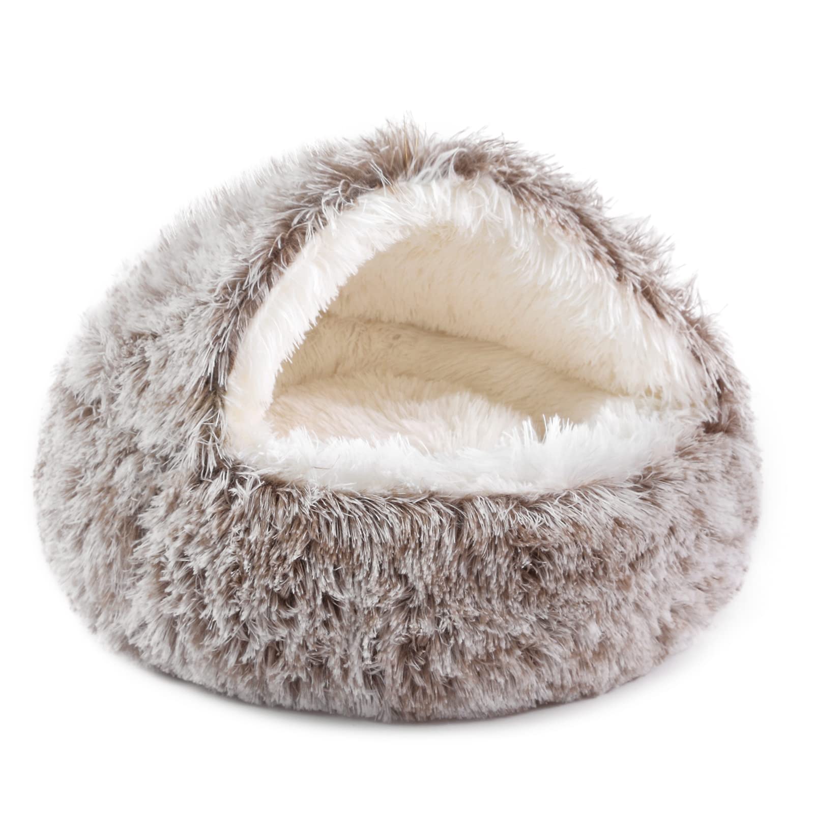 Noyal Round Hooded Donut Dog Bed For Small & Medium Pets - Plush Fluffy Anti-Anxiety Cat Cave Bed With Cover
