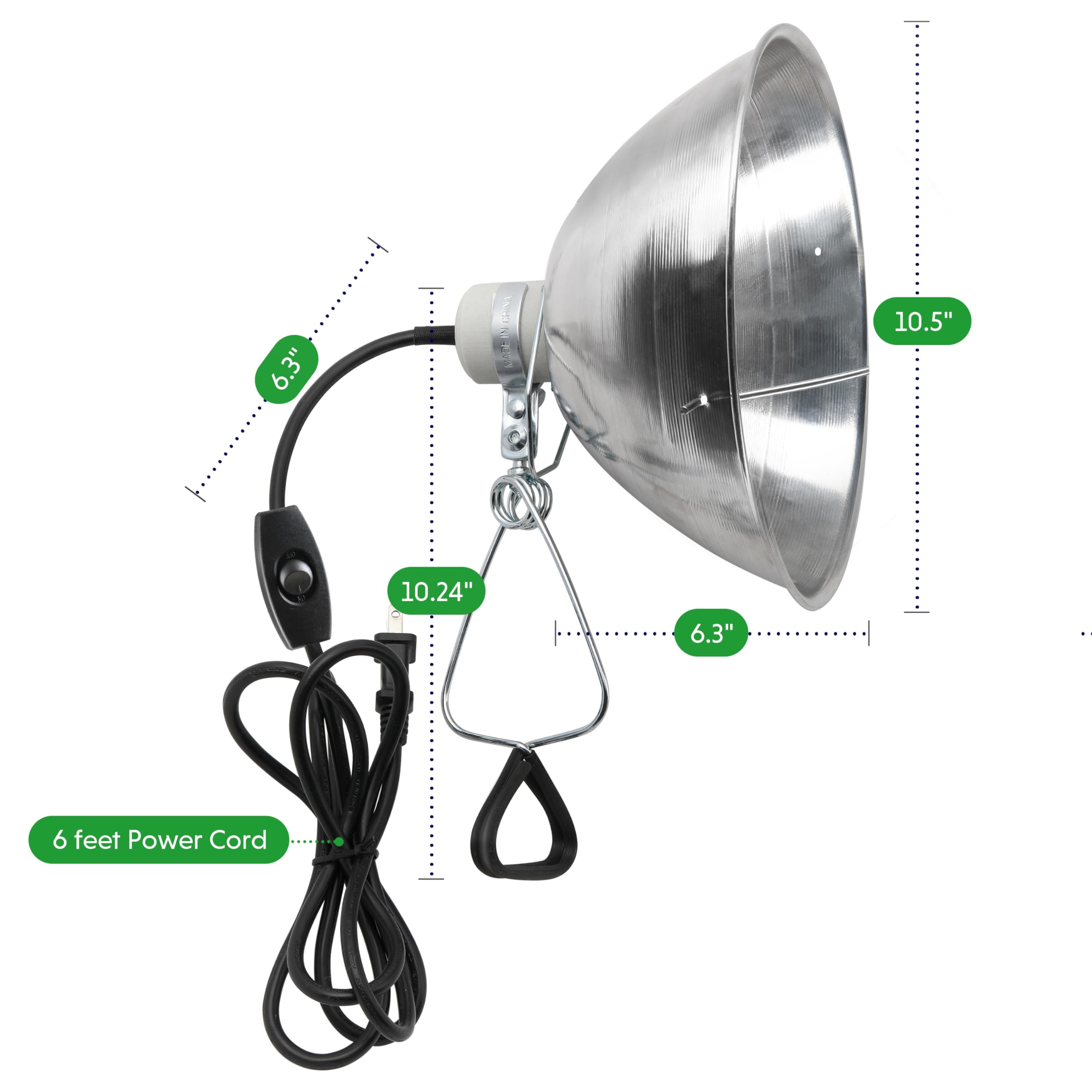 Simple Deluxe Clamp Lamp Light With 10.5 Inch Adjustable Aluminum Reflector And 6 Feet Cord, Up To 250W E26 Socket (No Bulb Incl